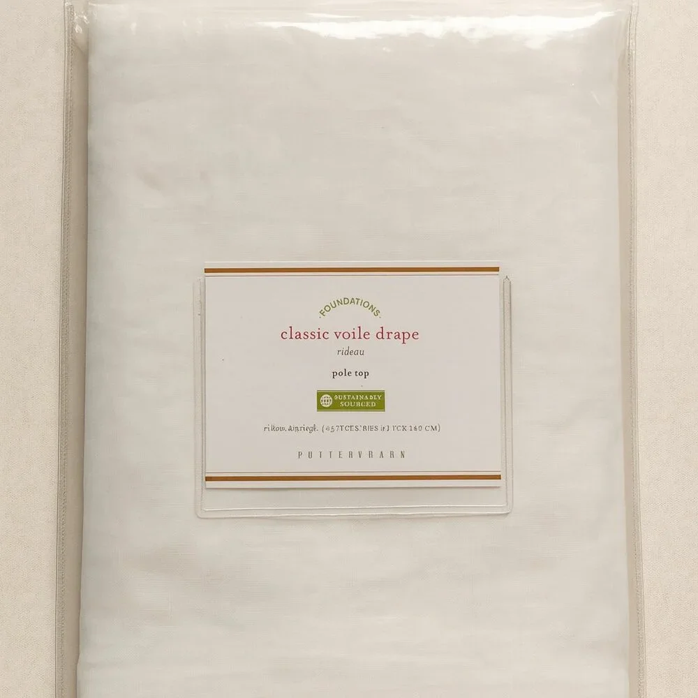 Pottery Barn Classic Voile Drape Cotton Curtain White 50x63